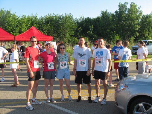 (L to R) Me, Steph, Sarah, Jon, & Greg.  And no, we didn't plan to get our numbers like that.